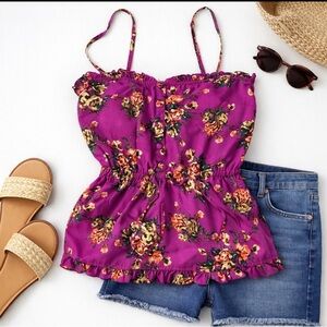 CANDIES Purple Flower Print Spaghetti Strap Top XS